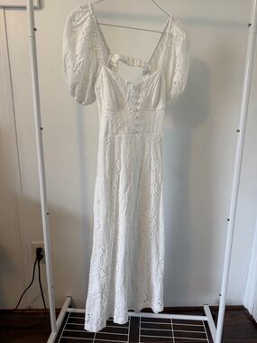 White Eyelet Puff-Sleeve Maxi Dress